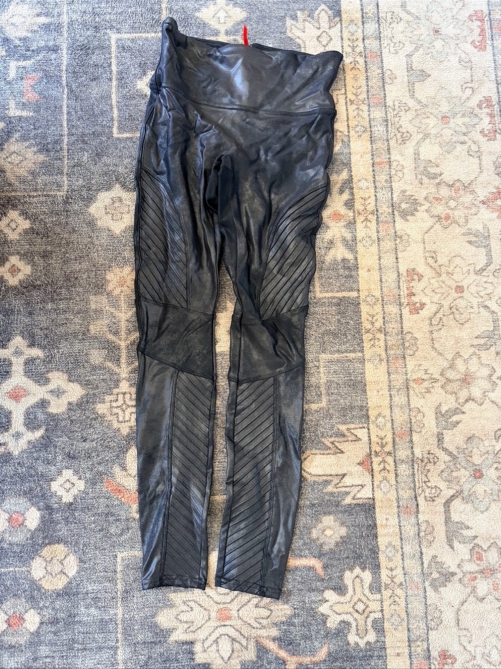 SPANX Black Faux-Leather Moto Leggings